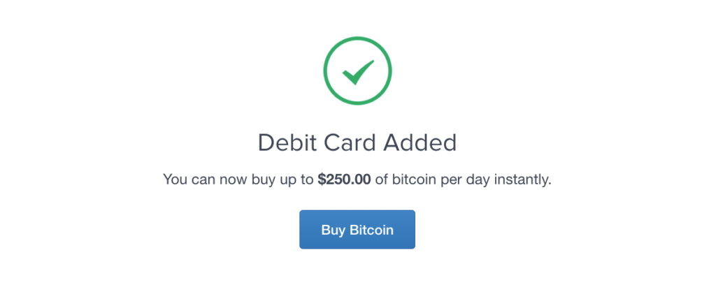 Confirmation of credit card to Coinbase